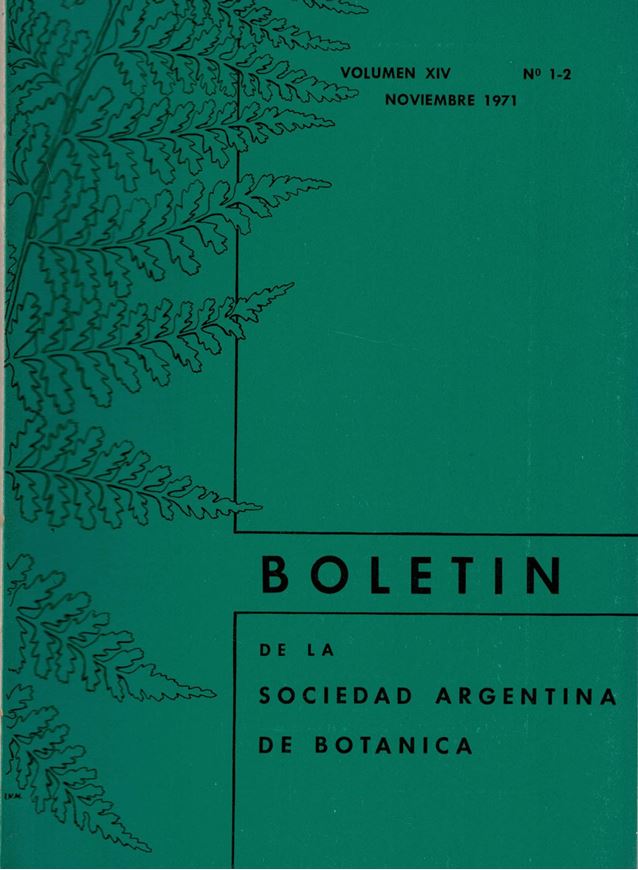 Fitogeografia de la Republica Argentina. 1971. (Bol. Soc.Argent.Bot., Vol. XIV, Nos. 1-2). 8 pls. 2 figs. 42 p. gr8vo.