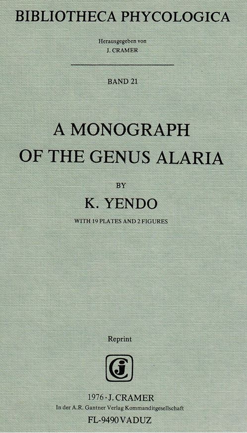 A Monograph of the Genus Alaria. Tokyo 1919. (Jl. Coll. Sci. Imp. Ac. Univ., Vol. 43). 19 plates. II,186 p. (Reprint 1976, Bibliotheca Phycologica, 21). (ISBN 978-3-7682-1066-9)