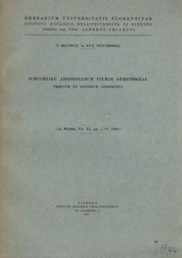 Subfamiliae Arecoidaerum Palmae Gerontogeae. Tribuum et Generum Conspectus. 1955. 47 figs. 187 p. gr8vo. Paper bd.
