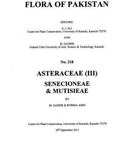  No. 218: Asteraceae III: Senecioneae & Mutisieae. 2011. 3 col. plates. 17 line - figs. 84 p. gr8vo. Paper bd. 