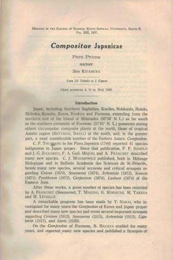 Compositae Japonicae. 3 parts. 1937. (Kyoto Imperial University, Memoirs of the College of Science, Series B: Vols. 13, 15, 16). 54 pls. 722 p. gr8vo. Hardcover. - In English.