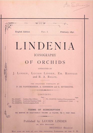 Lindenia. Iconography of Orchids. Volume 1. 1891. 24 col. plates and text.  Halfleather. Folio.
