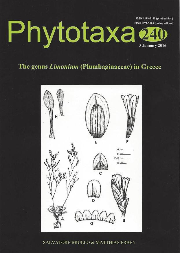  The genus Limonium (Plumbaginaceae) in Greece. 2016. (Phytotaxa, 240) 86 figs. 14 maps. 212 p. 4to. Paper bd.
