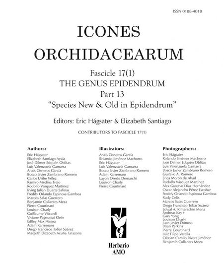 Icones Orchidacearum. Vol. 17:1-2.: The Genus Epidendrum. Part 13: Species New & Old in Epidendrum. 2019. 100 pls. (partly col.). 136 p. 4to. Unbound.