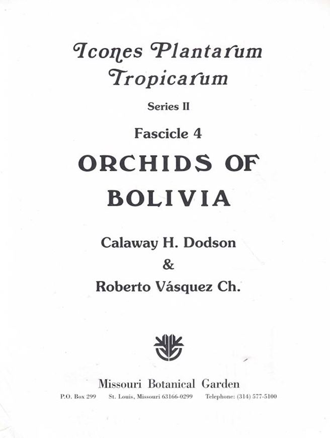 Orchids of Bolivia. 1989. (Icones Plant.Trop. Series II: Fasc. 4). 100 full-page black & white drawings. distrib.maps and explanative text. 4to. Unbound.