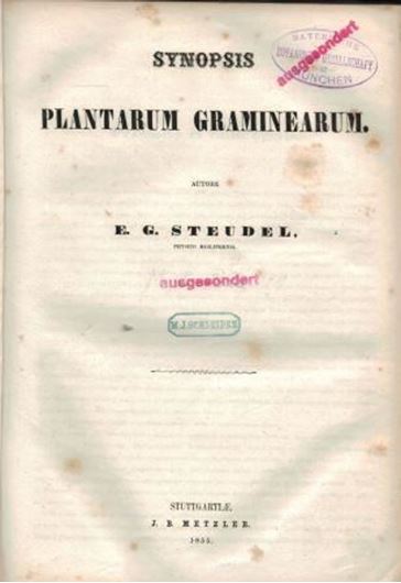 Synopsis Plantarum Graminarum. 1855. VII, 474 p. gr8vo. Hardcover.