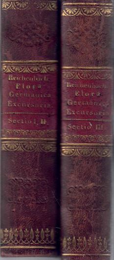 Flora Germanica Excursoria Ex Affinitate Regni Vegetabilis Naturali Disposita, sive Principia Synopseos Plantarum in Germania Terrisque inEuropa Media Adjacentibus Sponte Nascentium Cultarumque Frequentius. 3 parts bound in 2 volumes. 1830-1832. 1m folding map "Territorium Florae Reichenbachianae. XLIX, 878 p. 8vo. Halfleather.