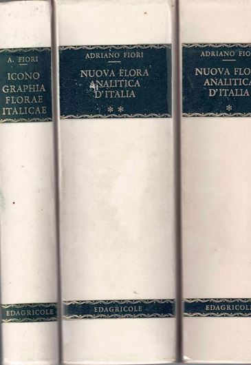 Nuova Flora Analitica d'Italia contenente la descrizione delle plante vascolari indigene insevatichite e largamente coltivata in Italia. 2 volumes. 1923-1929. IX, 2064 p. gr8vo. Hardcover. -And: Fiori, Adriano and Giulo Paoletti: Iconogrphia Florae Italicae ossia Flora Italiana Illustrata. 3rd edizione aumentata.1933. ca. 3900 line drawings. 549 p. gr8vo. Hardover.- Reprint 1969-1970.