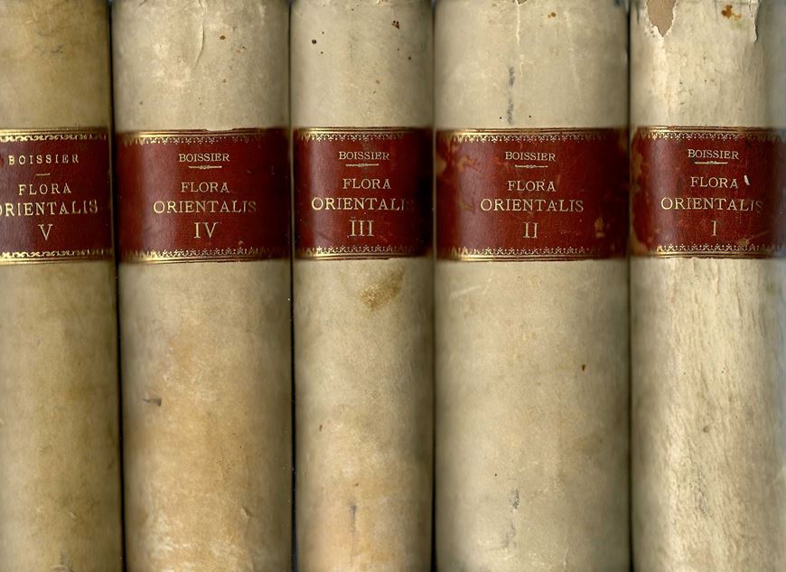 Flora Orientalis, seu Enumeratio Plantarum in Oriente a Graecia et Aegypto ad Indiae fines hucusque observatarum. Geneva/Basel 1867-1888.  5868 p. -. 5 volumes & 1  supplement.