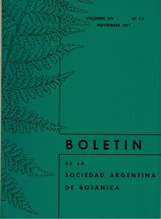 Fitogeografia de la Republica Argentina. 1971. (Bol. Soc.Argent.Bot., Vol. XIV, Nos. 1-2). 8 pls. 2 figs. 42 p. gr8vo.