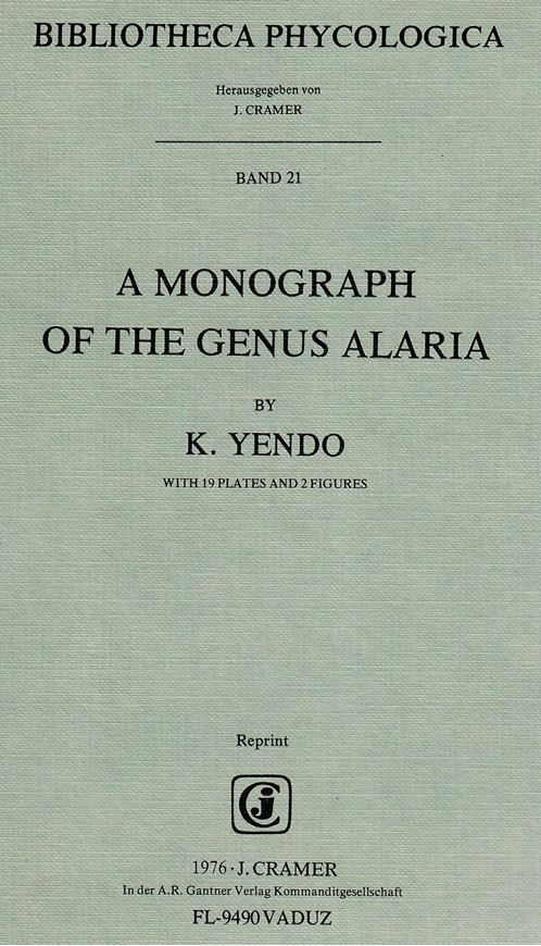 A Monograph of the Genus Alaria. Tokyo 1919. (Jl. Coll. Sci. Imp. Ac. Univ., Vol. 43). 19 plates. II,186 p. (Reprint 1976, Bibliotheca Phycologica, 21). (ISBN 978-3-7682-1066-9)