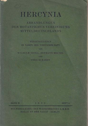 Die Vegetationsverhaeltnisse der Gipsberge im Kyffhäuser und im südlichen Harzvorland. Ein Beitrag zur Steppenheid frage. 1939. (Hercynia, Abh.Bot.Ver.Mitteldeutschl., Bd. 2, Heft 4). 34 Taf. 56 Abb. 21 Verbreitungskarten. 2 Vegetationskarten. 372 S. gr8vo. Broschiert.