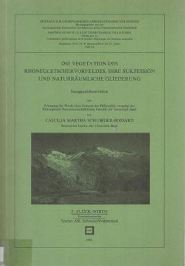  Die Vegetation des Rhonegletschervorfeldes, ihre Suk- zession und naturraeumliche Gliederung. 1988. Diss. (Beitr.Geobot.Lan- desaufnahme der Schweiz, Heft 64). illustr. 17 Tabellen. 1 Texturkarte. 1 farb.Vegetationskarte. 228 S. gr8vo. Broschiert.