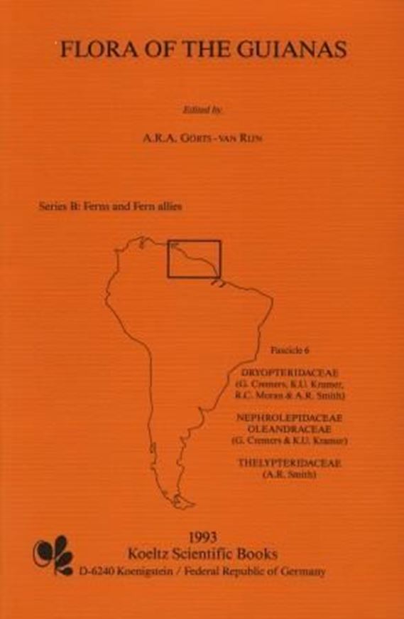 Series B: Ferns and Fern Allies. Fascicle 006: Dryopteridaceae, by G.Cremers, K.U. Kramer, R.C.Morgan and A.R.Smith, and: Nephrolepidaceae Oleandraceae, by G.Cremers and K.U.Kramer, and: Thelypteridaceae, by A.R.Smith. 1993. 38 figures (line-drawings). 126 p.gr8vo.Paper bd. (ISBN 978-3-87429-356-3)