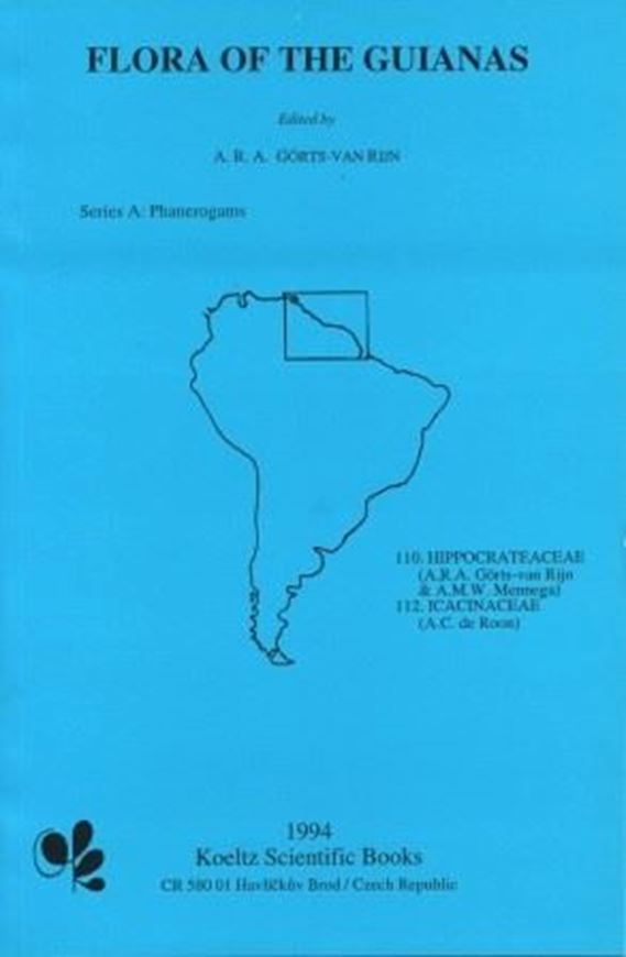 Series A: Phanerogams. Fascicle 016: A.R.A. Goerts-van Rijn and A.M.W. Mennega: Hippocrataceae (including Wood and Timber by A.N.W.Mennega).(And): A.C. de Roon: Icacinaceae (including Wood and Timber by B.J.H.ter Welle and P.Detienne).1994.(1995). ilustr. 157 p. gr8vo. Paper bd. (ISBN 978-3-87429-365-5)