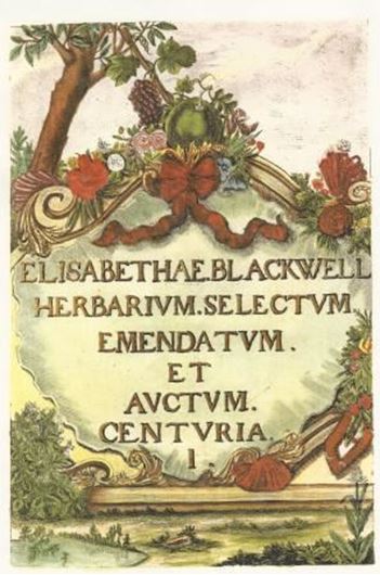  Herbarium Blackwellianum emendatum et auctum id est Elisabethae Blackwell collectio stirpium quae in pharmacopoliis ad medicum usum asservantur quarum descriptio et vires ex Angl. idiomate in Lat. conversae sistuntur,... Cum praef. Christophi Iacobi Trew Ecudit, fig. pinxit atque in aes indicit Nicolaus Fridericus Eisenbergerus. 6 volumes.  Nürnberg 1750 -1773 (Stafleu, TL2,546: 1747 - 1753). Fac