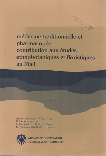 Médecine tradiitionelle et pharmacopée. Contribution aux études éthnobotanique et floristiques au Mali. 1979. 86 line drawings on plates. 291 p. 4to. Paper bd.