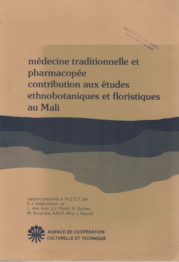 Médecine tradiitionelle et pharmacopée. Contribution aux études éthnobotanique et floristiques au Mali. 1979. 86 line drawings on plates. 291 p. 4to. Paper bd.