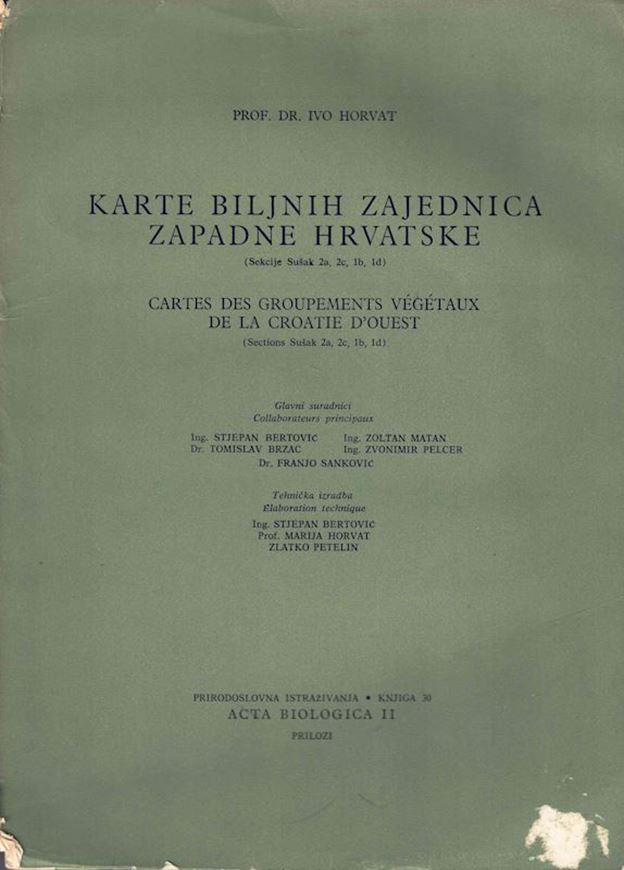 Cartes des Groupements Végétaux de la Croatie d'Ouest. Sections 2a, 2c, 1b, 1d). 1954-1958. (Acta Biologica II, Knjiga 30). 4 coloured folding maps, 1.25000. In folder. - Legends in French and Serbian.