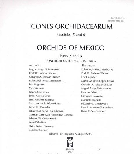 Icones Orchidacearum. Fascicle 05 / 06: Orchids of Mexico. Parts 2 & 3. 2003. 200 plates (line drawings) with explanations. 4to. Loose leaf edition. - In English.