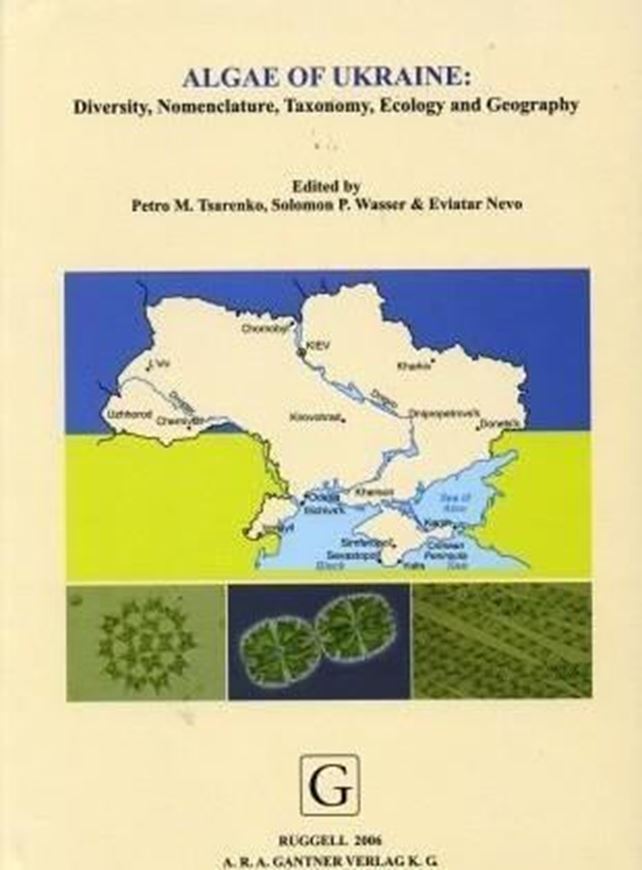 Edited by Petro M. Tsarenko, Solomon P. Wasser and Eviatar Nevo. Volume 1: Cyanoprocaryota, Euglenophyta, Chrysophyta, Xanthophyta, Raphidophyta, Phaeophyta, Dinophyta, Cryptophyta, Glaucostophyta, and Rhodophyta, by O. V. Borisova, T. M. Dorienko, T. V. Dogadina, O. S. Gorbulin, O. V. Kovalenko, M. O. Krakhmalny, S. P. Wasser et al.. 2006. Many dot maps. 31 pls. 712 p. gr8vo. Hardcover.- English,