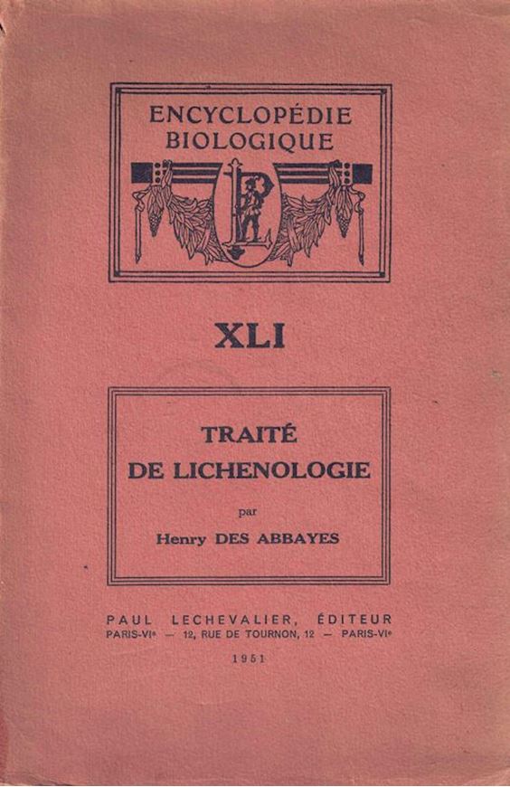 Le Traité de Lichénologie. 1951.109 figs. X, 217 p. Paper bd.