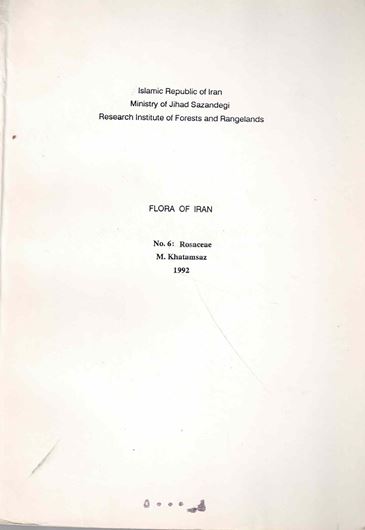 Fasc. 006: Rosaceae, by M. Khatamsaz. illus. 352 p. gr8vo. Paper bd.- In Farsi, with Latin nomenclature.