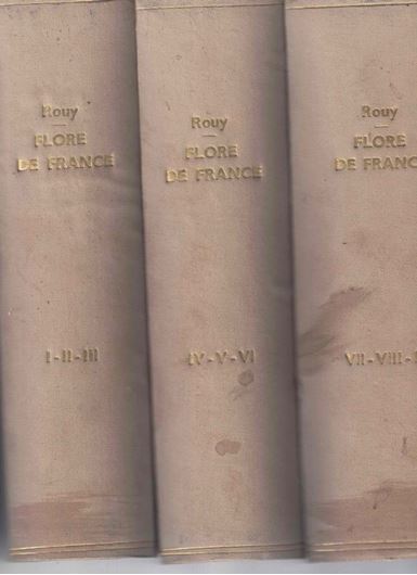 Flore de France, ou description des plantes qui croissent spontanément en France, En Corse et en Alsace - Lorraine. Volumes 1 - 14 (complete).. 1893 - 1913. Plus Supplément 'Cospectus de la Flore de France ou Catalogue Général des Espèces, Sous-Espèces, Races, Variétés, Sous-Variétés et Formes Hybrides contenues dans la 'Flore de France''. 1927. XVI, 319 p. gr8vo. Hardcover.