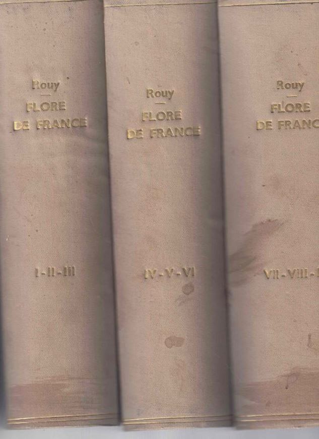 Flore de France, ou description des plantes qui croissent spontanément en France, En Corse et en Alsace - Lorraine. Volumes 1 - 14 (complete).. 1893 - 1913. Plus Supplément 'Cospectus de la Flore de France ou Catalogue Général des Espèces, Sous-Espèces, Races, Variétés, Sous-Variétés et Formes Hybrides contenues dans la 'Flore de France''. 1927. XVI, 319 p. gr8vo. Hardcover.