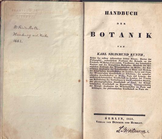 Handbuch der Botanik. 1831. XII,735 p. 8vo. Halbleder.