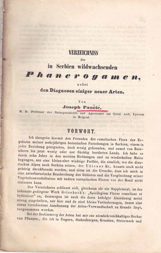 Verzeichnis der in Serbien wildwachsenden Phanerogamen nebst den Diagnosen einiger neuer Arten. 123 S.