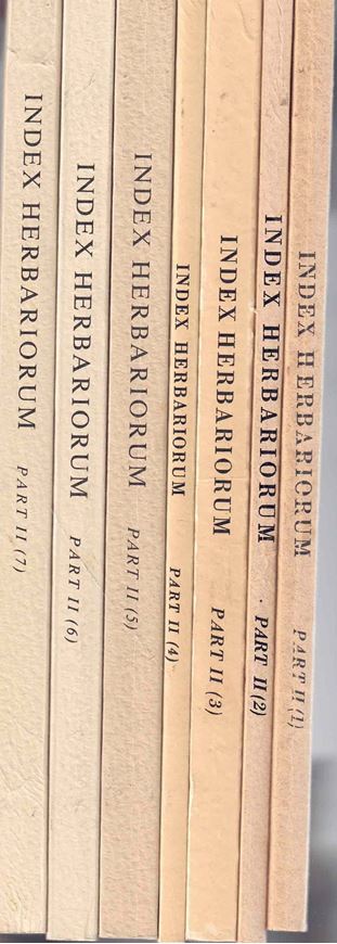 Index Herbariorum. Part II: Collectors, A-Z. 7 parts.1954-1988. (Regnum Vegetabile, 2, 9, 86,93, 109,, 114, 117).. 1213 p. gr8vo. Paper bd.