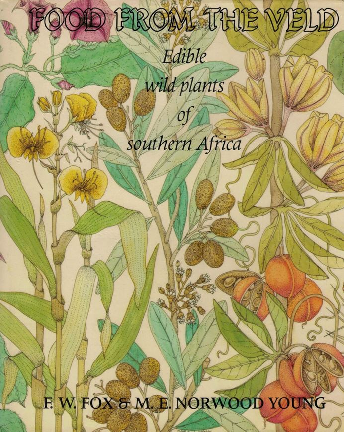 Food from the Veld. Edible Wild Plants of Southern Africa botanically identified and described. In collaboration with Desmond Hallowes, Rena Segal, Ruth Wustrow. With botanical descriptions by Gerrit Germinhuizen.1982. illustrated (line- drawings and photographs). 400 p.gr8vo.Cloth.