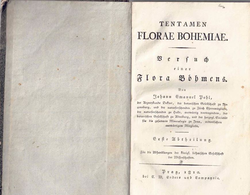 Tentamen Florae Bohemiae. Versuch einer Flora Böhmens. Erste Abtheilung. Prag 1810. 1 gef. Tafel. XXXII, 302 S Pappband.
